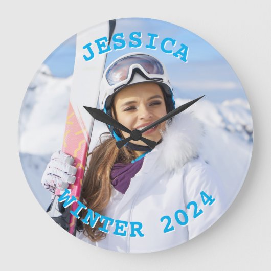 Gepersonaliseerde Sky Blue tekst Familiefoto Grote Klok (Voorkant)