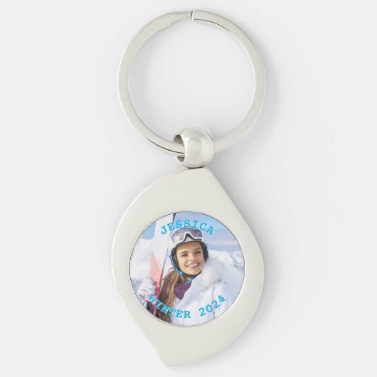 Gepersonaliseerde Sky Blue tekst Familiefoto Sleutelhanger (Voorkant)