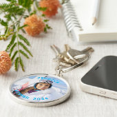 Gepersonaliseerde Sky Blue tekst Familiefoto Sleutelhanger (Zijkant)