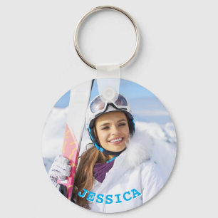 Gepersonaliseerde Sky Blue tekst Familiefoto Sleutelhanger