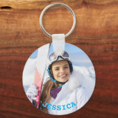 Gepersonaliseerde Sky Blue tekst Familiefoto Sleutelhanger (Voorkant)