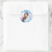 Gepersonaliseerde Sky Blue Text Familiefoto Verjaa Ronde Sticker (Tas)