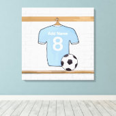 Gepersonaliseerde Sky Blue White Football Voetbal  Canvas Afdruk (Insitu (Houten vloer))