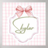 Gepersonaliseerde Skylar Baby Girl Nursery Bow & G Poster (Voorkant)