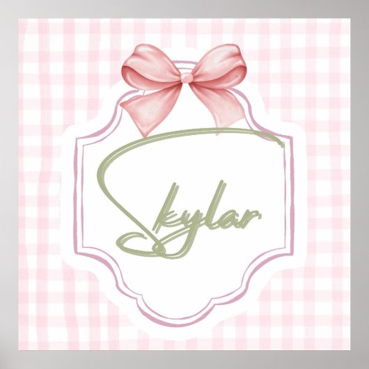 Gepersonaliseerde Skylar Baby Girl Nursery Bow & G Poster (Voorkant)