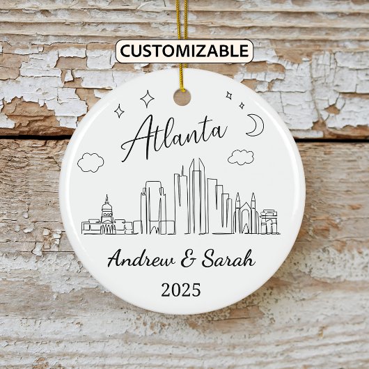 Gepersonaliseerde Skyline Atlanta Ornament, Georgi Keramisch Ornament