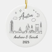 Gepersonaliseerde Skyline Austin Ornament, Texas Keramisch Ornament (Voorkant)