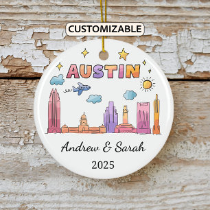 Gepersonaliseerde Skyline Austin Ornament, Texas Keramisch Ornament