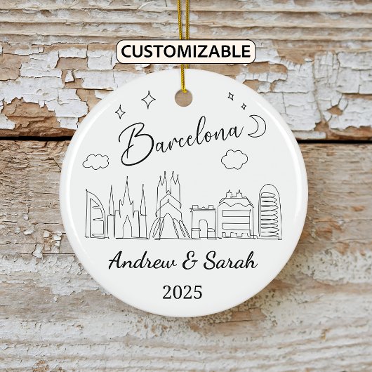Gepersonaliseerde Skyline Barcelona Ornament, Span Keramisch Ornament