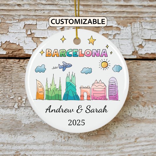 Gepersonaliseerde Skyline Barcelona Ornament, Span Keramisch Ornament