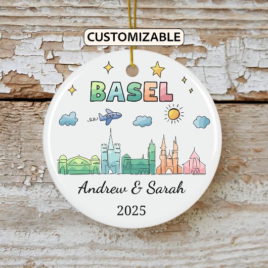 Gepersonaliseerde Skyline Basel Ornament, Zwitserl Keramisch Ornament