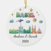 Gepersonaliseerde Skyline Basel Ornament, Zwitserl Keramisch Ornament (Voorkant)