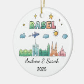 Gepersonaliseerde Skyline Basel Ornament, Zwitserl Keramisch Ornament (Links)
