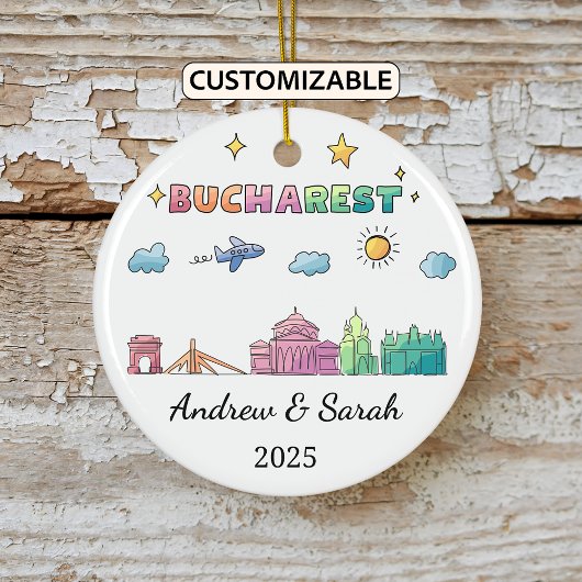 Gepersonaliseerde Skyline Boekarest Ornament, Roem Keramisch Ornament