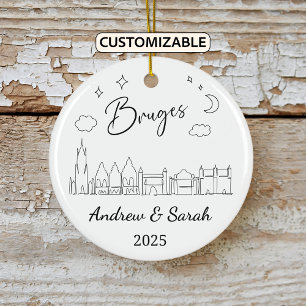 Gepersonaliseerde Skyline Brugge Ornament, België Keramisch Ornament