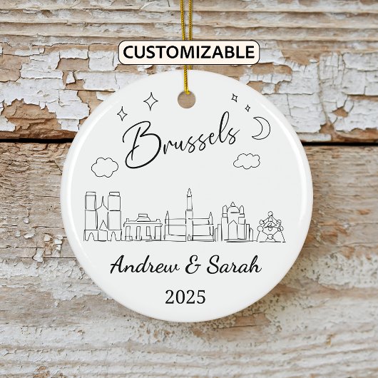 Gepersonaliseerde Skyline Brussels Ornament, Belgi Keramisch Ornament