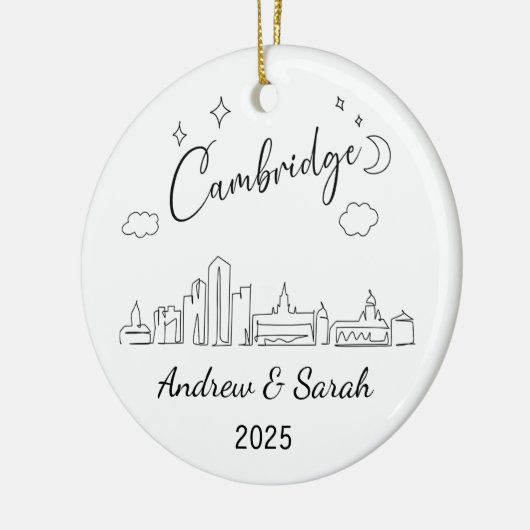 Gepersonaliseerde Skyline Cambridge, Massachusetts Keramisch Ornament (Links)
