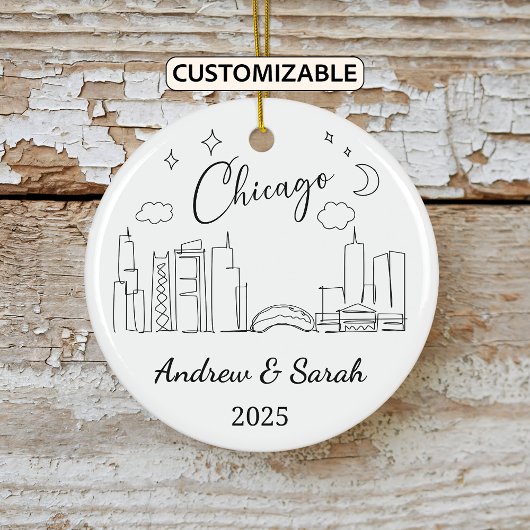 Gepersonaliseerde Skyline Chicago Ornament, Illino Keramisch Ornament