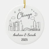 Gepersonaliseerde Skyline Chicago Ornament, Illino Keramisch Ornament (Voorkant)