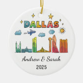 Gepersonaliseerde Skyline Dallas Ornament, Texas Keramisch Ornament (Voorkant)