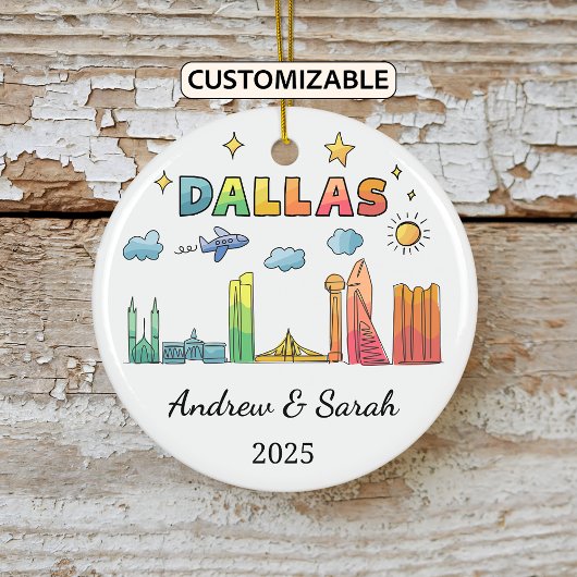 Gepersonaliseerde Skyline Dallas Ornament, Texas Keramisch Ornament