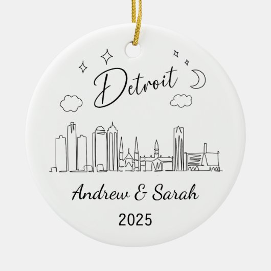 Gepersonaliseerde Skyline Detroit Ornament, Michig Keramisch Ornament (Voorkant)