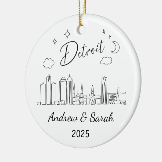 Gepersonaliseerde Skyline Detroit Ornament, Michig Keramisch Ornament (Links)