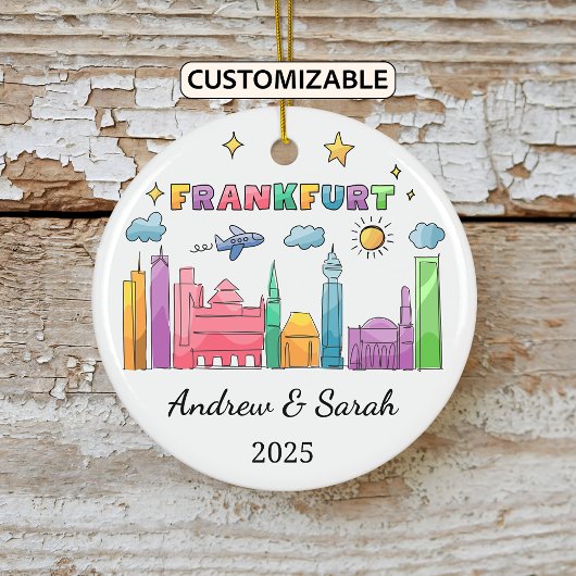 Gepersonaliseerde Skyline Frankfurt Ornament, Duit Keramisch Ornament