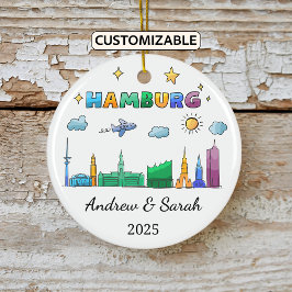 Gepersonaliseerde Skyline Hamburg Ornament, Duitsl Keramisch Ornament