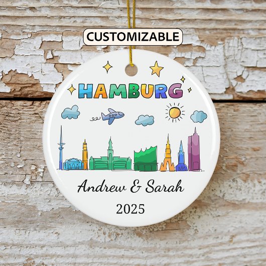 Gepersonaliseerde Skyline Hamburg Ornament, Duitsl Keramisch Ornament
