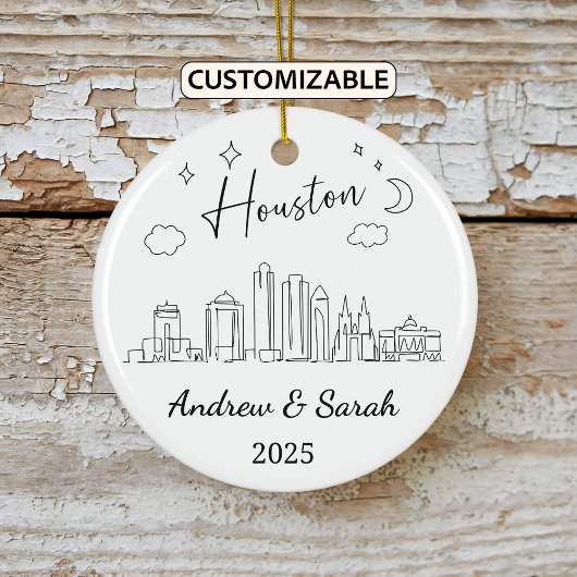 Gepersonaliseerde Skyline Houston Ornament, Texas Keramisch Ornament