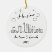 Gepersonaliseerde Skyline Houston Ornament, Texas Keramisch Ornament (Voorkant)