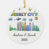 Gepersonaliseerde Skyline Jersey City, New Jersey Keramisch Ornament (Voorkant)