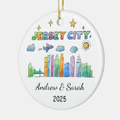 Gepersonaliseerde Skyline Jersey City, New Jersey Keramisch Ornament (Links)
