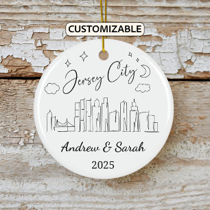 Gepersonaliseerde Skyline Jersey City, New Jersey Keramisch Ornament