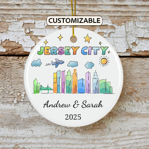 Gepersonaliseerde Skyline Jersey City, New Jersey Keramisch Ornament