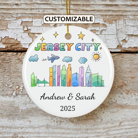 Gepersonaliseerde Skyline Jersey City, New Jersey Keramisch Ornament