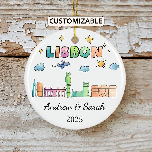 Gepersonaliseerde Skyline Lissabon Ornament, Portu Keramisch Ornament