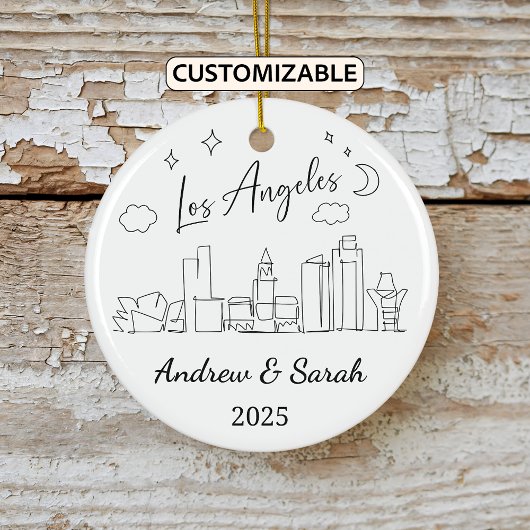Gepersonaliseerde Skyline Los Angeles, Californië Keramisch Ornament