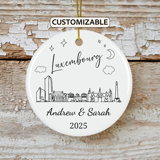 Gepersonaliseerde Skyline Luxemburg Ornament, Euro Keramisch Ornament