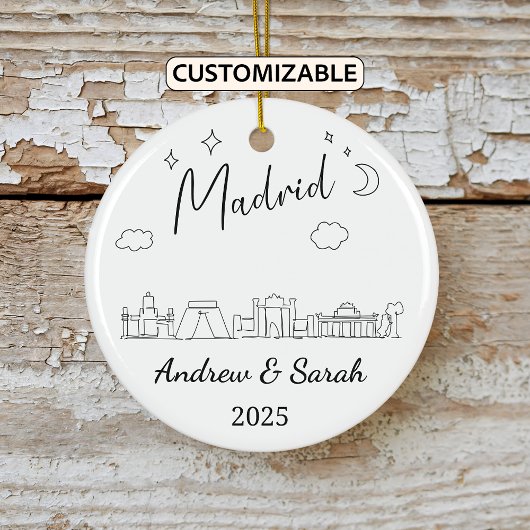 Gepersonaliseerde Skyline Madrid Ornament, Spanje Keramisch Ornament
