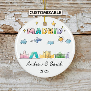 Gepersonaliseerde Skyline Madrid Ornament, Spanje Keramisch Ornament