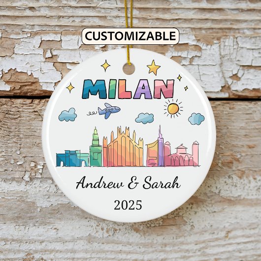 Gepersonaliseerde Skyline Milaan Ornament, Italië Keramisch Ornament