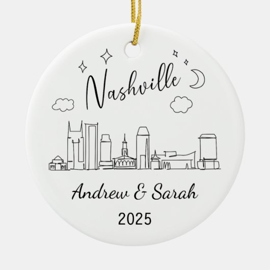 Gepersonaliseerde Skyline Nashville Ornament, Tenn Keramisch Ornament (Voorkant)