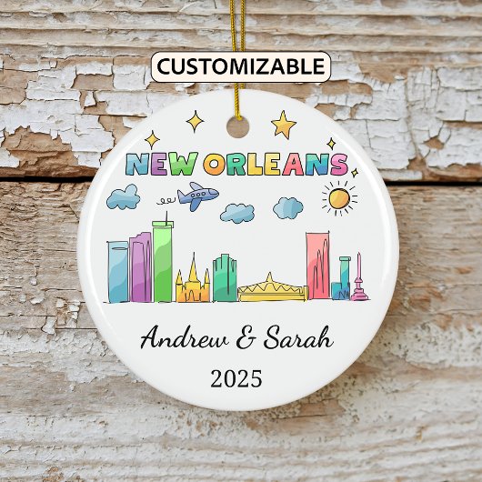 Gepersonaliseerde Skyline New Orleans, Louisiana Keramisch Ornament