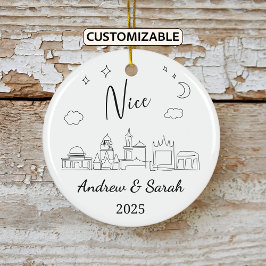Gepersonaliseerde Skyline Nice Ornament, Frankrijk Keramisch Ornament