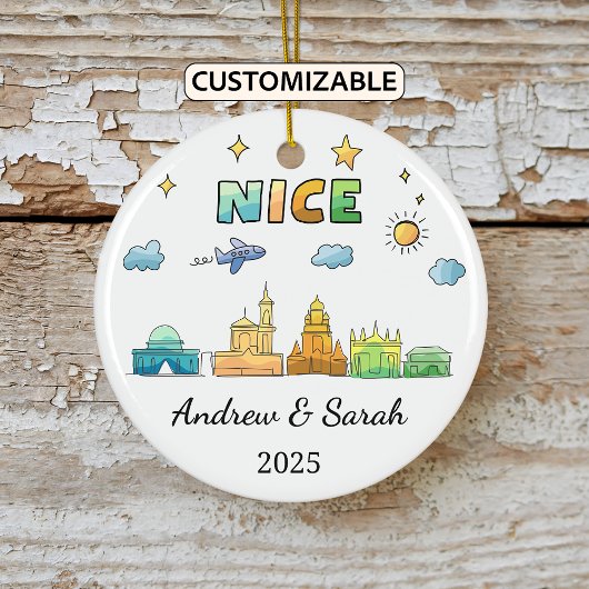 Gepersonaliseerde Skyline Nice Ornament, Frankrijk Keramisch Ornament