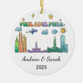 Gepersonaliseerde Skyline Philadelphia, Pennsylvan Keramisch Ornament (Voorkant)
