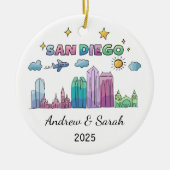 Gepersonaliseerde Skyline San Diego, Californië Keramisch Ornament (Voorkant)
