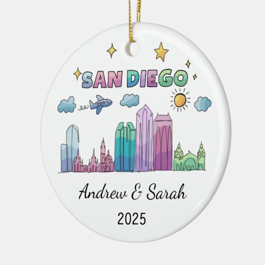 Gepersonaliseerde Skyline San Diego, Californië Keramisch Ornament (Links)